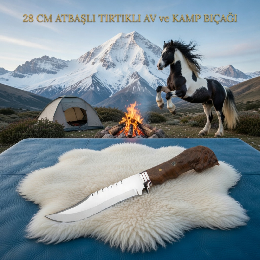 At Başlı Tırtıklı Av ve Kamp Bıçağı 28 cm