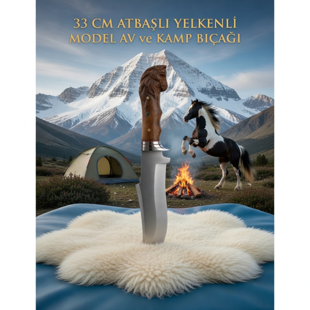 At Başlı Yelkenli Av ve Kamp Bıçağı 33 cm