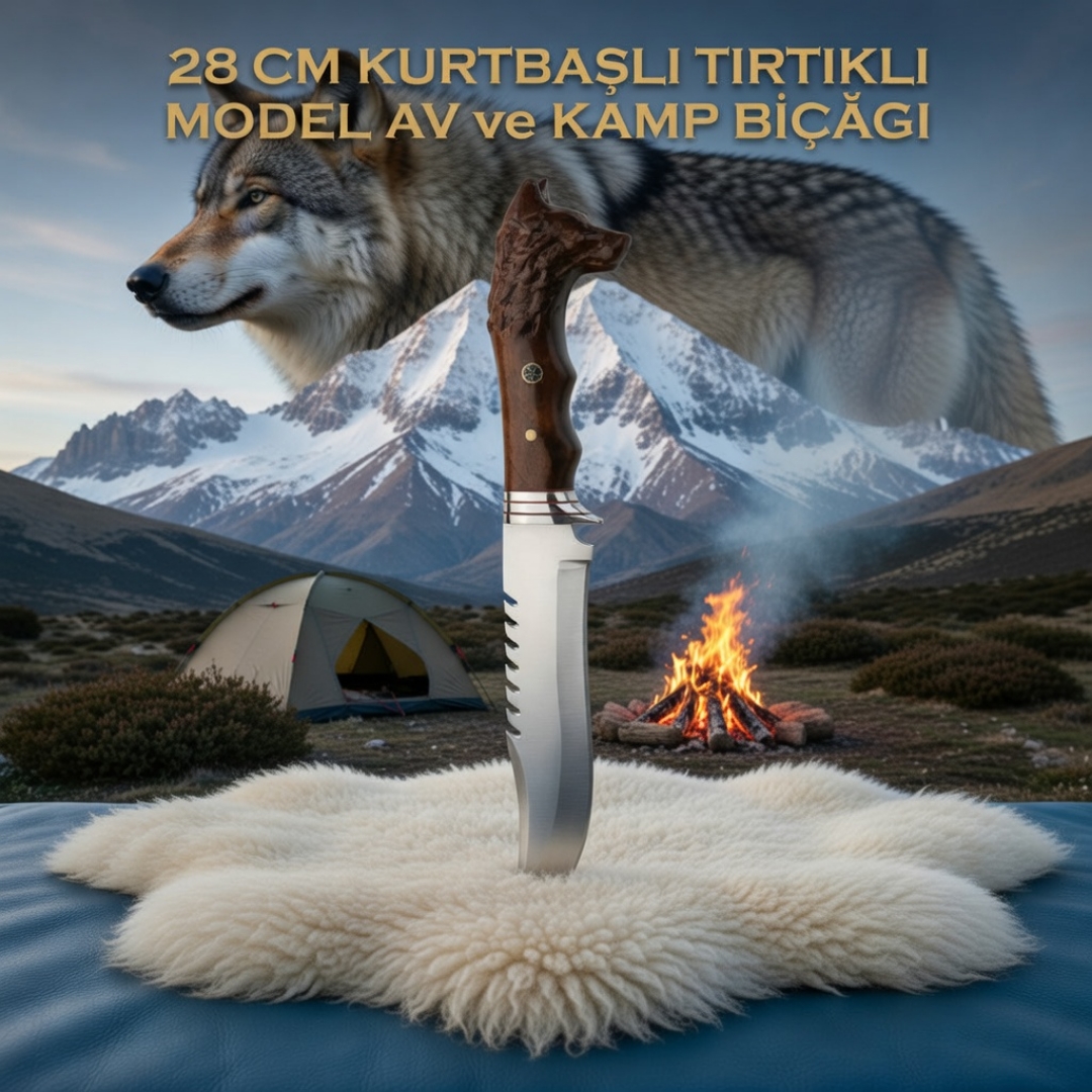 Kurt Başlı Tırtıklı Av ve Kamp Bıçağı 28 cm