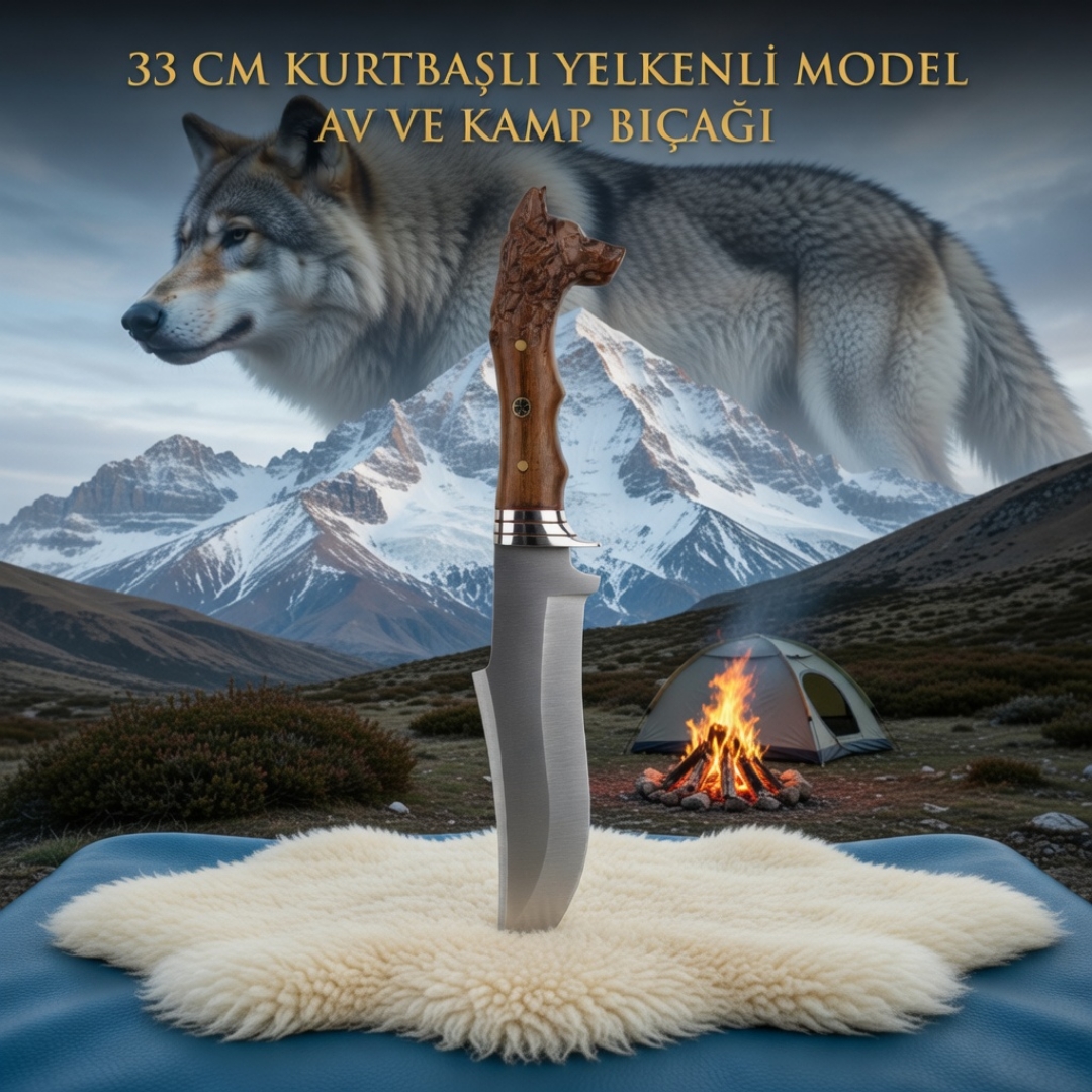 Kurt Başlı Yelkenli Av ve Kamp Bıçağı 33 cm