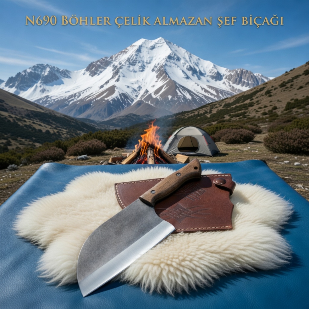 N690 Böhler Çelik Kök Ceviz Kabze Özel Seri Kamp Almazanı
