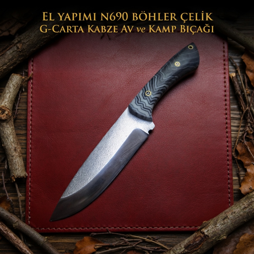El Yapımı N690 Böhler Çelik G-Carta Kabze Av ve Kamp Bıçağı