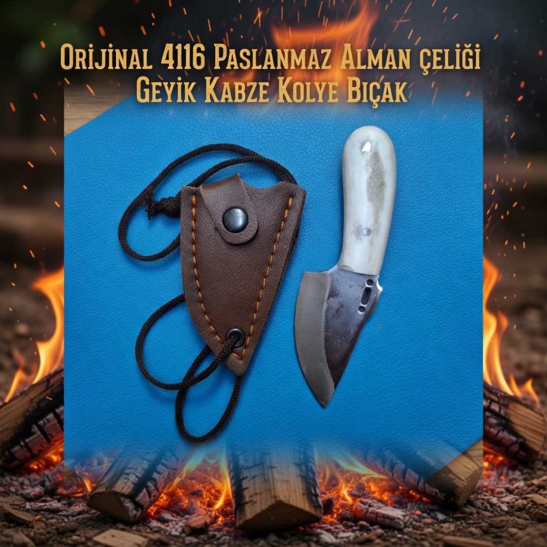 El Yapımı Geyik Boynuzu Kabze Kolye Bıçak 13 cm