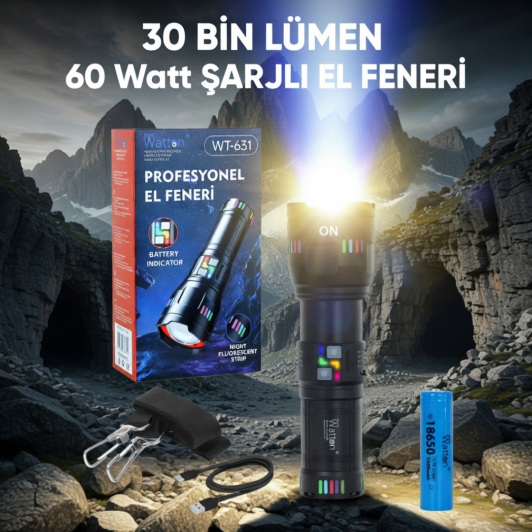 Watton WT-631 30.000 Lümen Profesyonel El Feneri