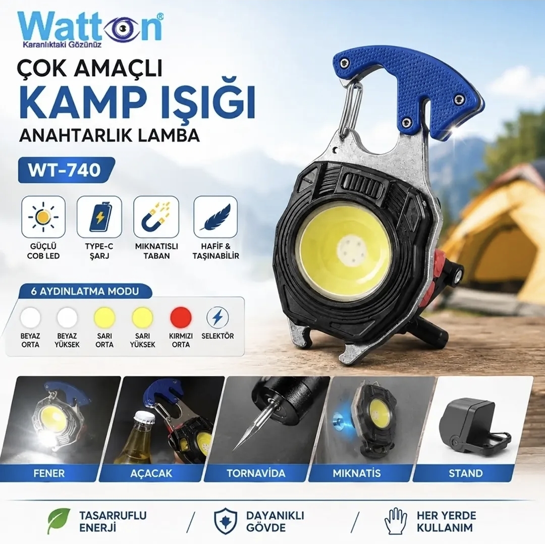 Watton WT-740 Çok Amaçlı Kamp Işığı Anahtarlık Lamba