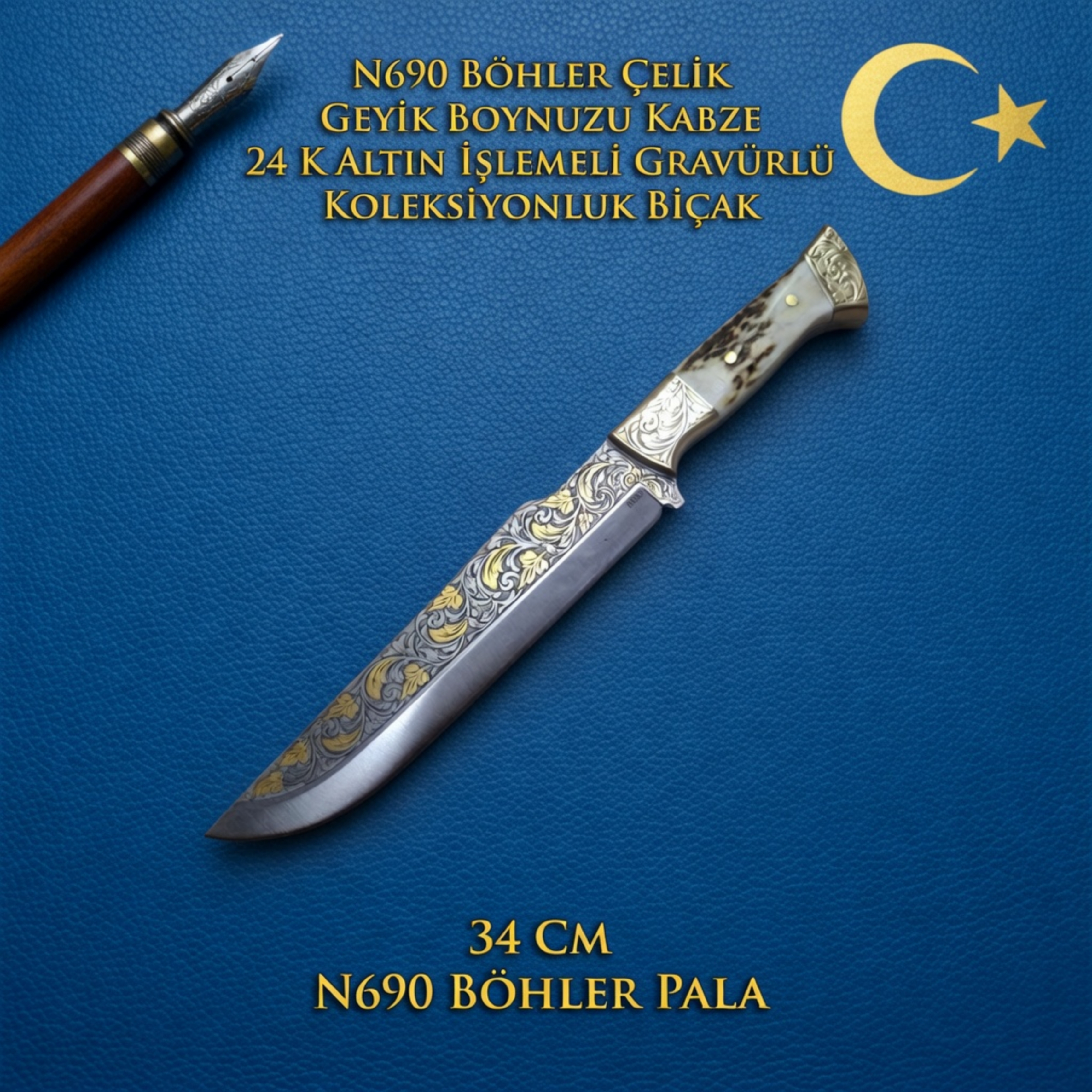 34 cm N690 Böhler Altın İşlemeli Pala